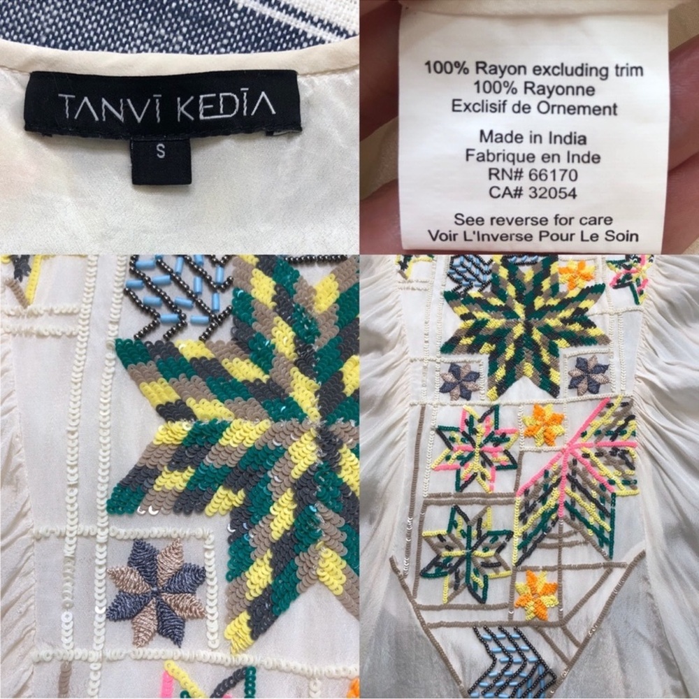 Anthropologie Tanvi Kedia Gauze Dolman Beaded Top - Picture 9 of 9